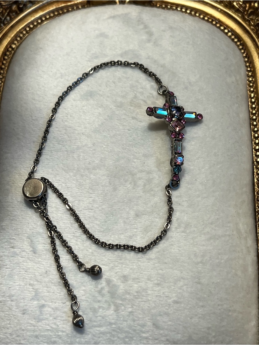 Sorrelli Iridescent Blue & Pink Crystal Cross Necklace
